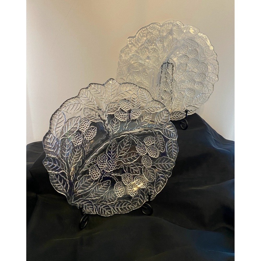 Indiana Glass Loganberry Clear Crystal Grill Plate 8 7/8" Set of 2 Cottage Core